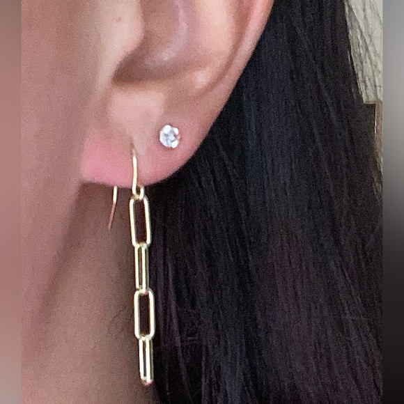 Gold Plated Paper Clip Chain Earrings - Picture 3 of 3